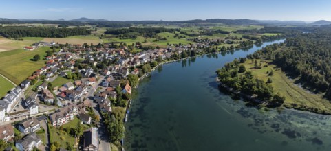 Aerial view, panorama of the municipality and enclave of Büsingen am Hochrhein, Rhine, on the left
