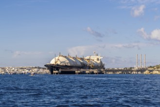 Floating Storage Unit or FSU next to power station by Marsaxlokk, south of Malta