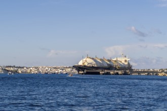 Floating Storage Unit or FSU next to power station by Marsaxlokk, south of Malta