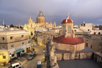 Rabat skyline with St Paul church dome on the left during sunset, Rabat Mdina, Malta