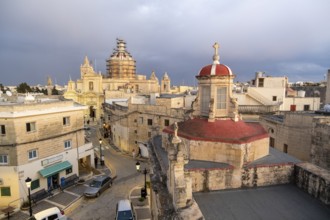 Rabat skyline with St Paul church dome on the left during sunset, Rabat Mdina, Malta