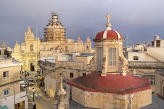 Rabat skyline with St Paul church dome on the left during sunset, Rabat Mdina, Malta