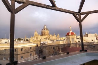 Rabat skyline with St Paul church dome on the left during sunset, Rabat Mdina, Malta
