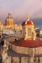 Rabat skyline with St Paul church dome on the left during sunset, Rabat Mdina, Malta