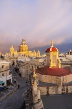 Rabat skyline with St Paul church dome on the left during sunset, Rabat Mdina, Malta