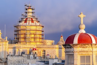 Rabat skyline with St Paul church dome on the left during sunset, Rabat Mdina, Malta
