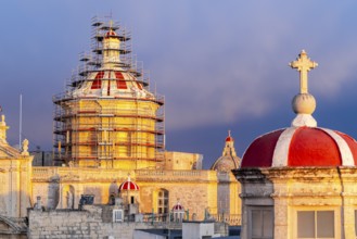 Rabat skyline with St Paul church dome on the left during sunset, Rabat Mdina, Malta