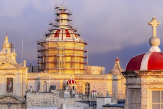 Rabat skyline with St Paul church dome on the left during sunset, Rabat Mdina, Malta