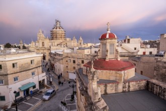 Rabat skyline with St Paul church dome on the left during sunset, Rabat Mdina, Malta