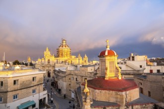 Rabat skyline with St Paul church dome on the left during sunset, Rabat Mdina, Malta