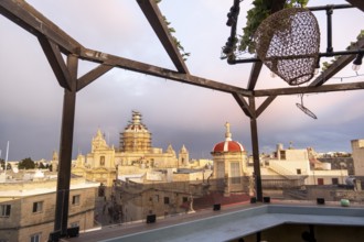Rabat skyline with St Paul church dome on the left during sunset, Rabat Mdina, Malta