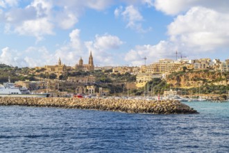 Beautiful view of Mgarr located on Gozo island, the main harbour connecting the island to Malta,