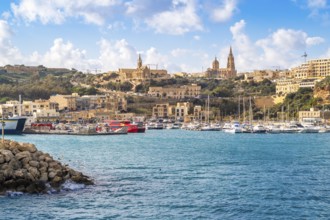 Beautiful view of Mgarr located on Gozo island, the main harbour connecting the island to Malta,