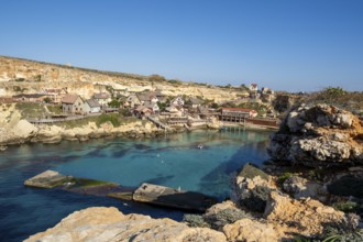 Scenic, colorful Popeye Village in Anchor Bay, Malta