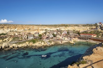 Scenic, colorful Popeye Village in Anchor Bay, Malta