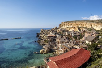 Scenic, colorful Popeye Village in Anchor Bay, Malta