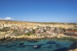 Scenic, colorful Popeye Village in Anchor Bay, Malta