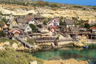 Mellieha, Malta - December 31, 2024: Popeye Village Malta has grown from its days as a Film Set of