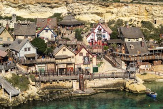 Mellieha, Malta - December 31, 2024: Popeye Village Malta has grown from its days as a Film Set of