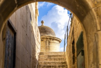 Stone stairs leading to the rooftop, La Valletta, capital city of Malta
