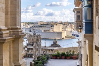 Saint Angelo Fortress a taken from charming street of Valletta, Malta
