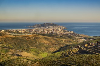 Amazing landscape of Ceuta in Spain, with morrocan mountains in the foreground