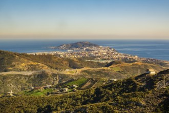 Amazing landscape of Ceuta in Spain, with morrocan mountains in the foreground