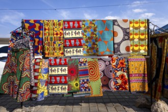 Vibrant african fabrics on display in Soweto, south africa. bold ankara prints and wax designs