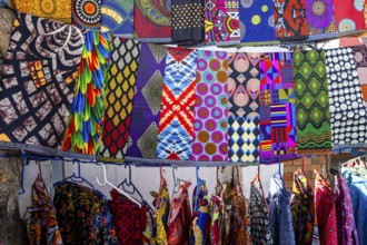 Vibrant african fabrics on display in Soweto, south africa. bold ankara prints and wax designs