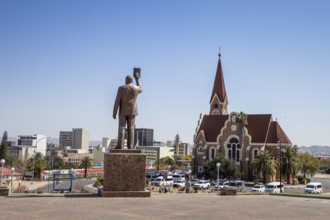 The bronze statue of Dr. Sam Nujoma in Windhoek, Namibia - August 11, 2025