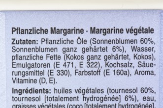 List of ingredients on a packet of margarine