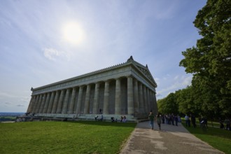 Photo of a historic columned building in sunny weather, surrounded by trees, Walhalla, Donaustauf,