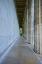 Long and narrow colonnade with a symmetrical vanishing point on the left, Walhalla, Donaustauf,