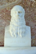 Marble bust of Friedrich Ludwig Jahn, father of gymnastics, with long beard, conveys dignity