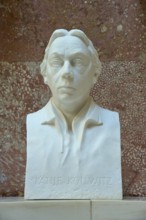 Marble bust of Käthe Kollwitz in front of a reddish background, Walhalla, Donaustauf, Regensburg,