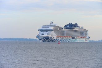Large cruise ship, MSC Euribia, gliding calmly across the wide sea, Heikendorf, Plön district, Kiel