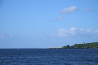 Wide sea to the horizon under a clear blue sky on a calm day, Heikendorf, Plön district, Kiel