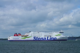 Stena Line ferry underway on the sea with dramatic cloudy sky in the background, Windjammer Parade