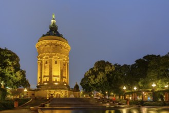 Water Tower, Blue Hour, Mannheim, Kurpfalz, Baden-Württemberg, Germany