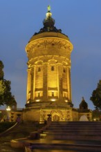 Water Tower, Blue Hour, Mannheim, Kurpfalz, Baden-Württemberg, Germany