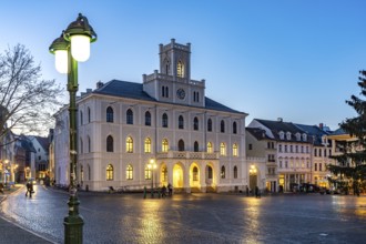 The town hall at dusk, Weimar, Thuringia, Germany