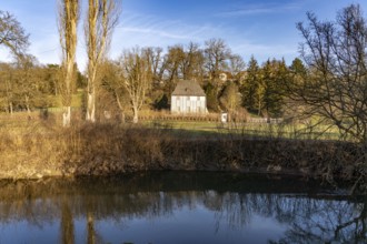 Park on the Ilm with Goethe's garden house in Weimar, Thuringia, Germany
