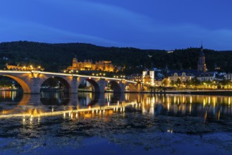 Old Bridge, Heidelberg Castle, City Gate, Nekar, River, Blue Hour, Heidelberg, Electoral