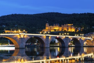Old Bridge, Heidelberg Castle, Nekar, River, Blue Hour, Heidelberg, Electoral Palatinate,