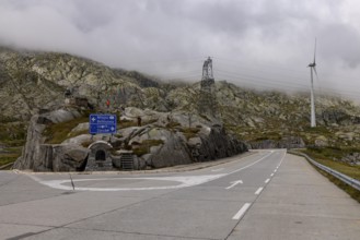Road junction at the top of the Gotthard Pass, junction to Milan and Bellinzona and to Lucerne and