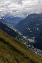 View of the upper Leventina with Airolo, Passo Scimfuss, Ticino, Switzerland