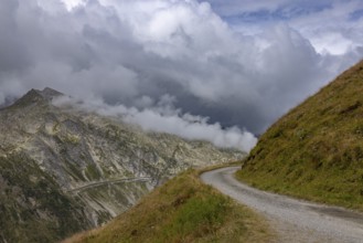 Curve at the Scimfuss Pass, behind Gotthard Pass road, Ticino, Switzerland