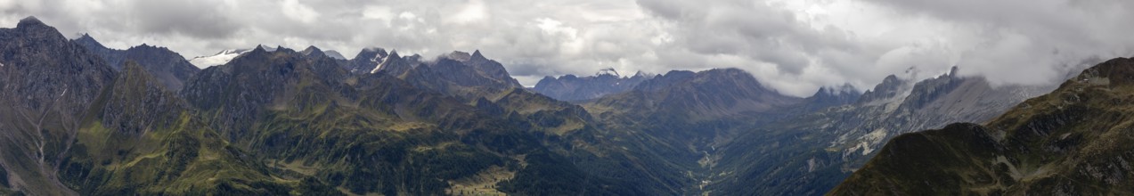 Panoramic view over the Val Bedretto, on the left Cristallina area with Basodino glacier, on the