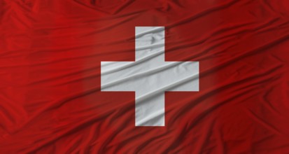 Swiss flag waving. Flag of Switzerland with cloth texture