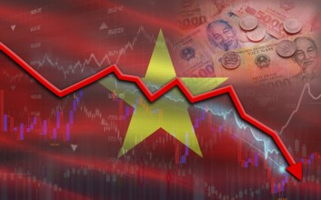 Vietnam financial fall on economy market. Vietnam financial crisis on economic graph